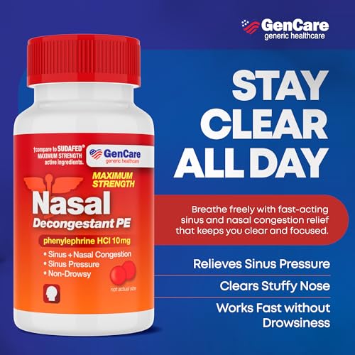 GenCare Nasal Decongestant (10mg Tablets) | Non Drowsy Sinus and Nasal Congestion Relief for Allergies or Illness | Valu