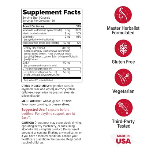 Redd Remedies at Ease PM Natural Sleep Aid for Relaxation 30 Vegetarian Capsules Easy to Sleep Naturally