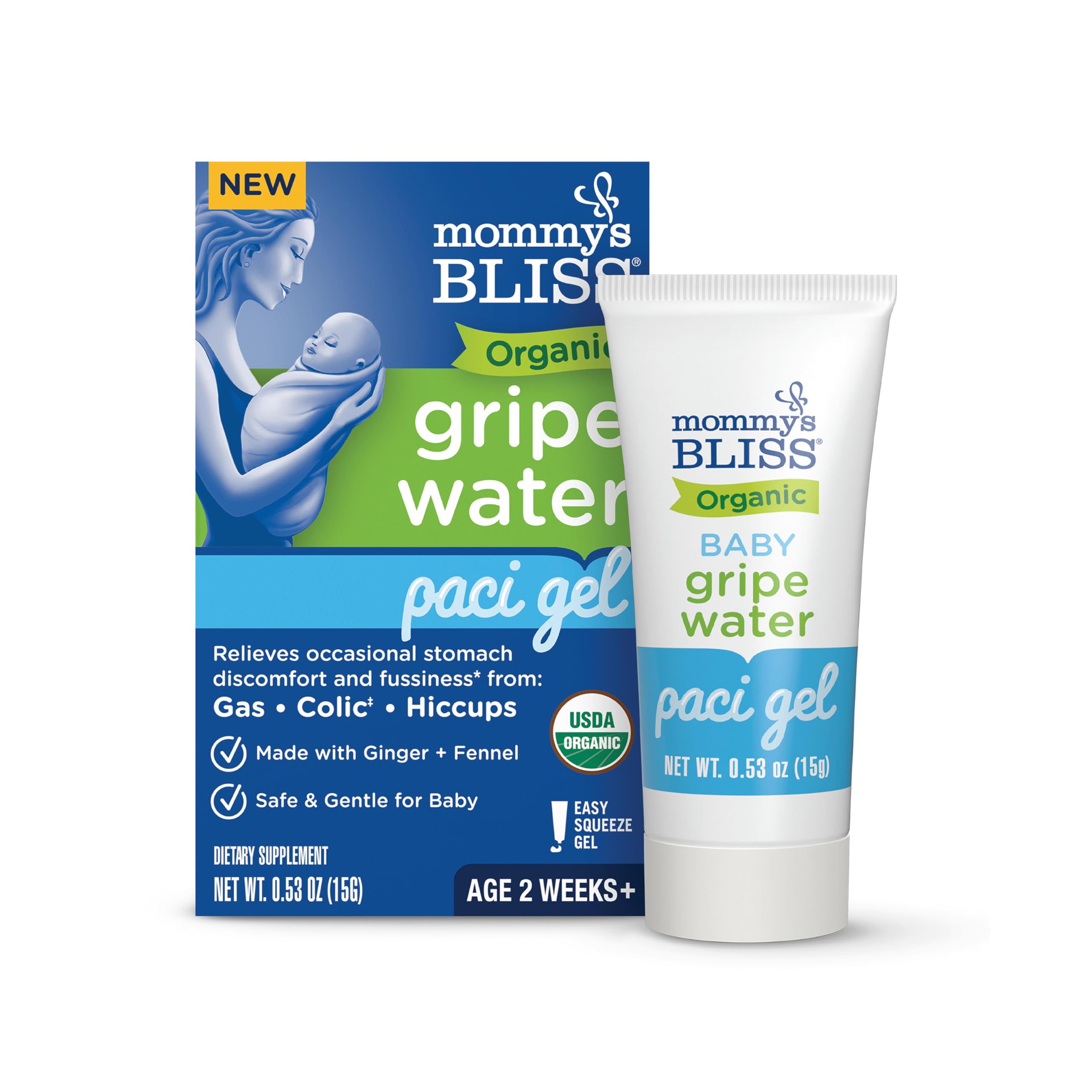 Mommy's Bliss Organic Gripe Water for Newborns, USDA Organic, Relieves Gas & Colic 0.53 Oz (45 Servings)  
Mommy's Bliss
