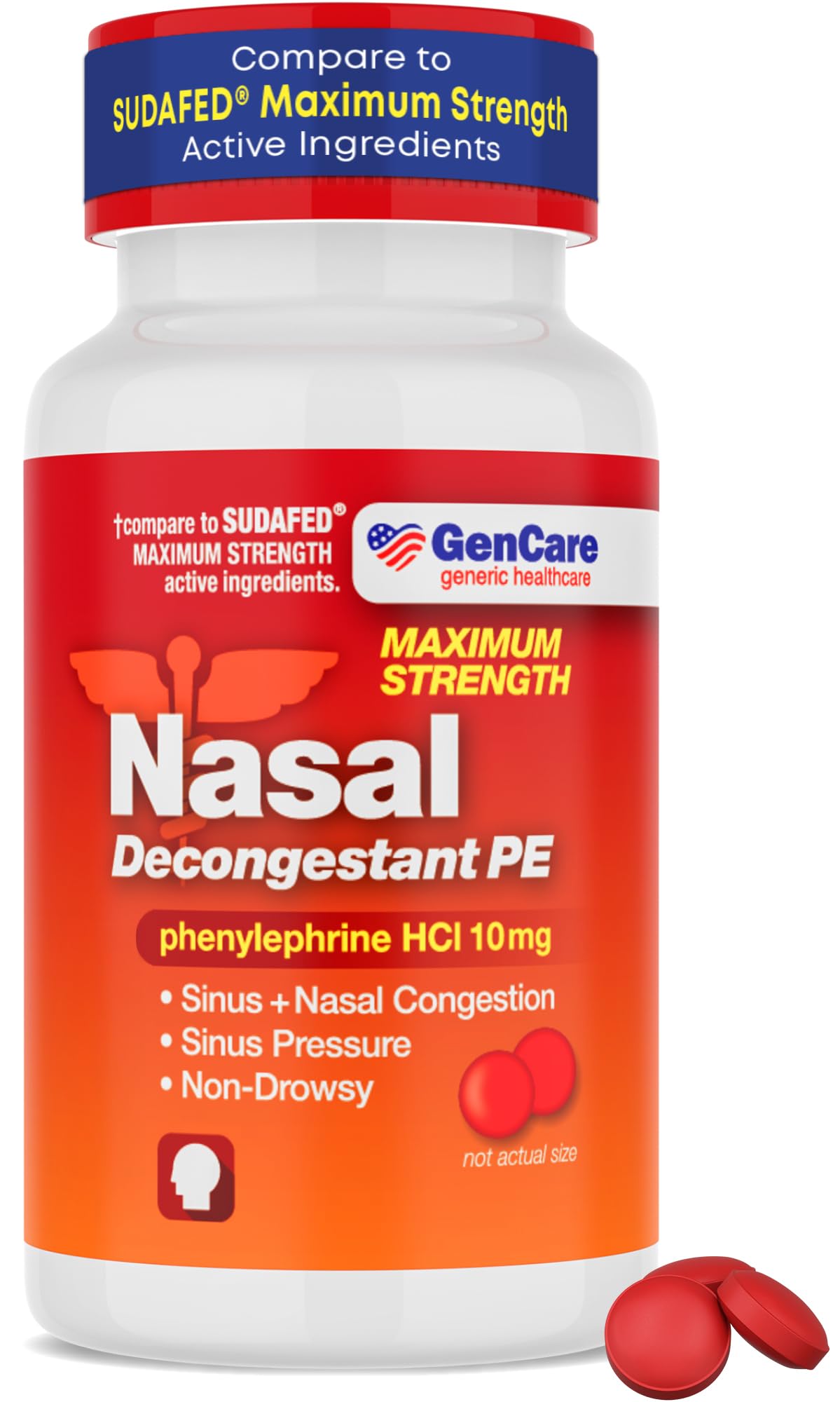 GenCare Nasal Decongestant (10mg Tablets) | Non Drowsy Sinus and Nasal Congestion Relief for Allergies or Illness | Valu