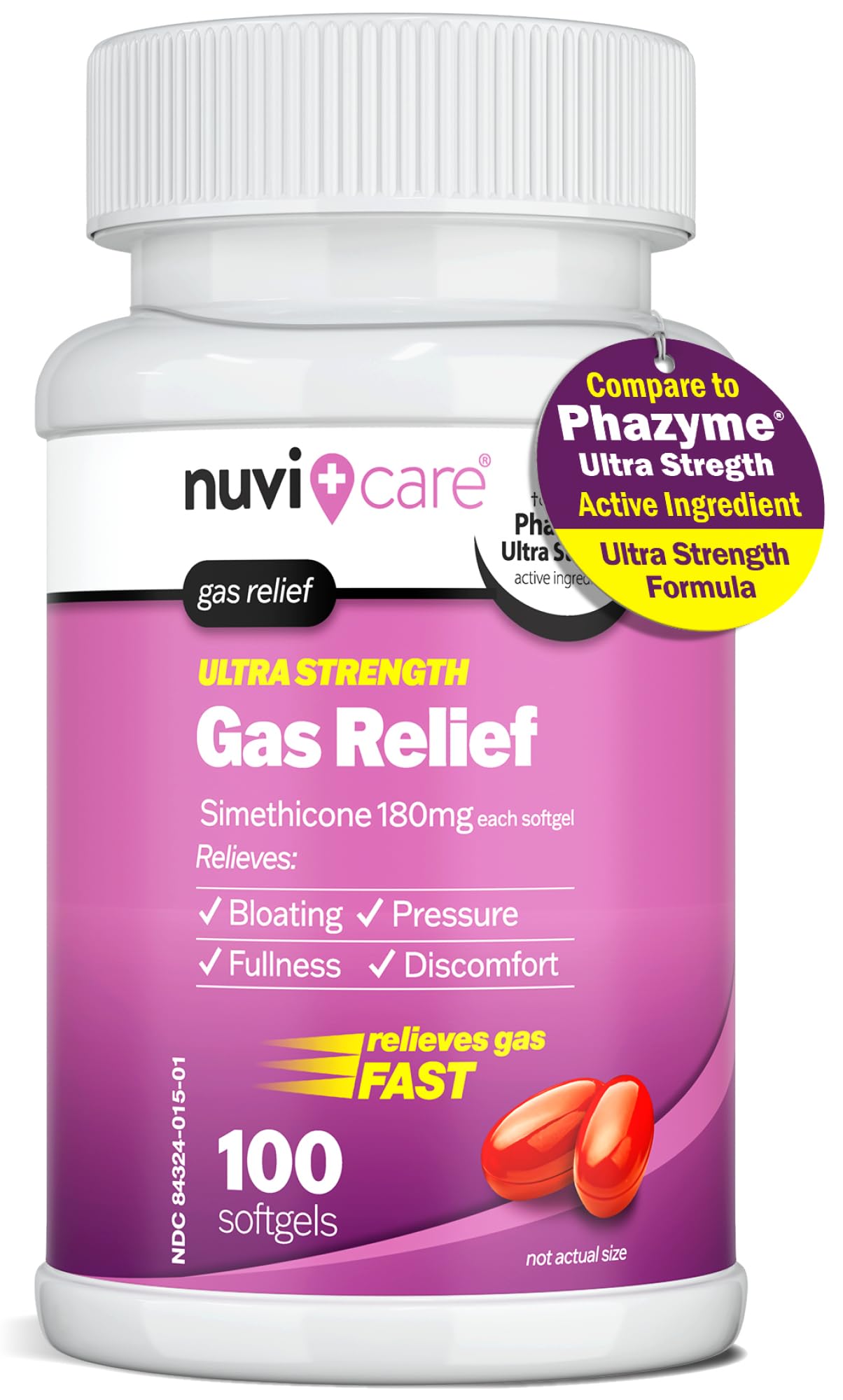 Ultra Strength Gas Relief Simethicone 180mg Softgels for Adults - Stomach Gas Relief Compare to Phazyme Anti Gas Pills -