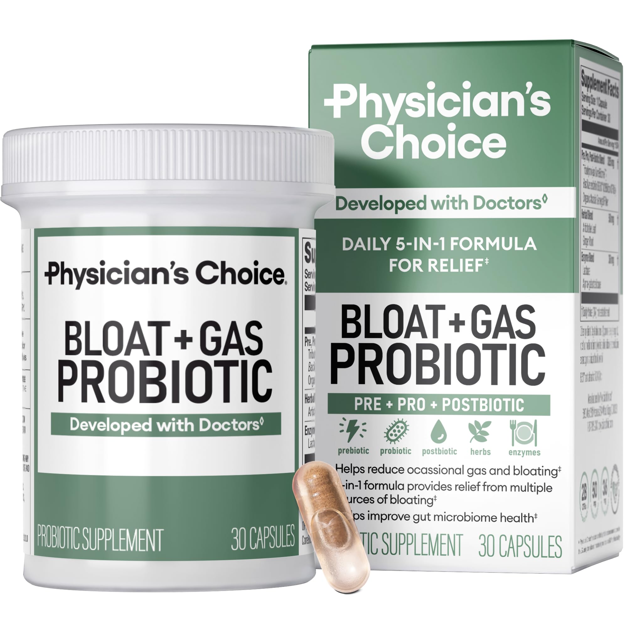 Physician's CHOICE 5-in-1 Probiotic for Digestion & Gut Health - Gas Relief for Adults - 30ct